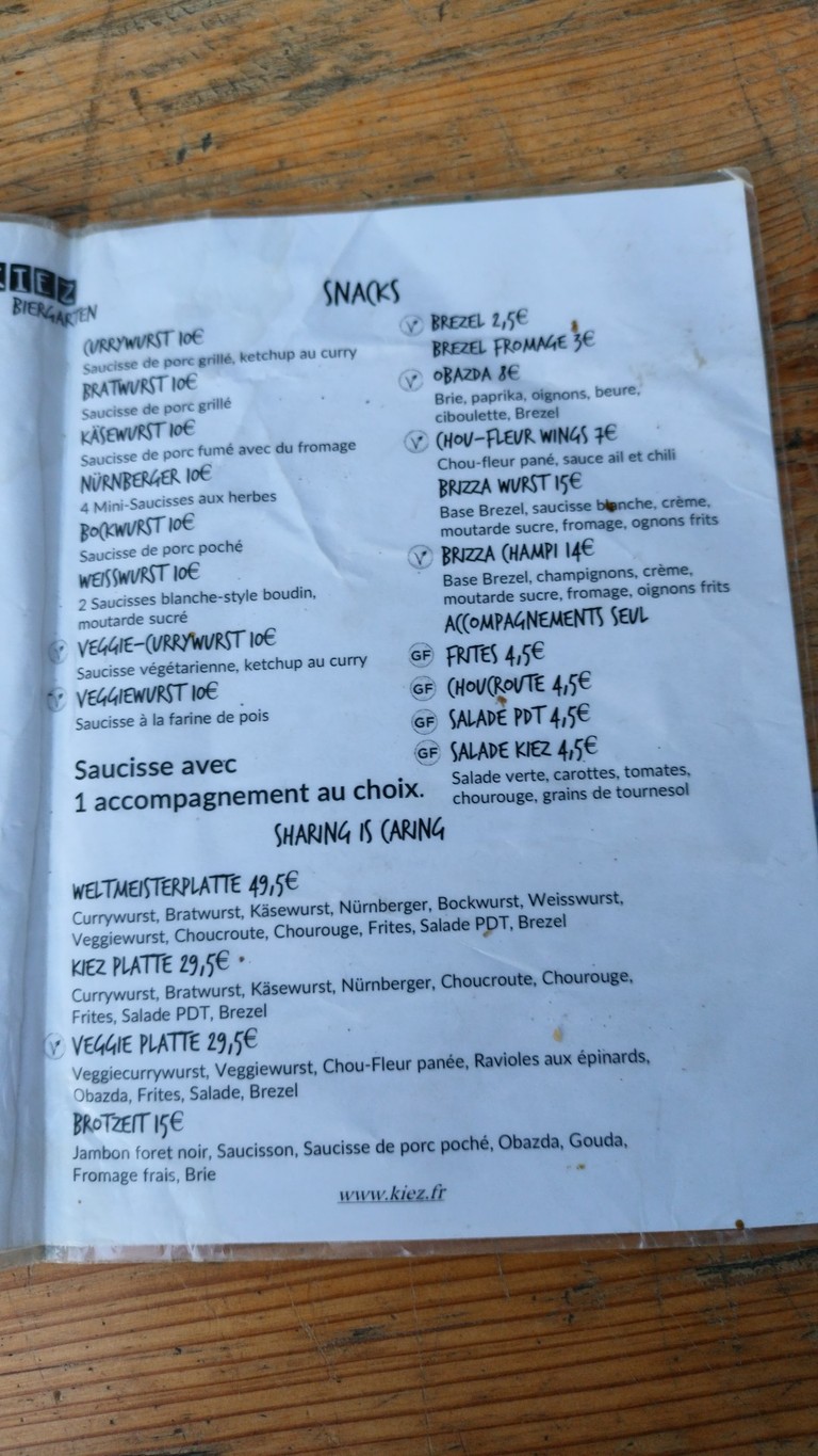 Kiez Biergarten Kanal menu 1
