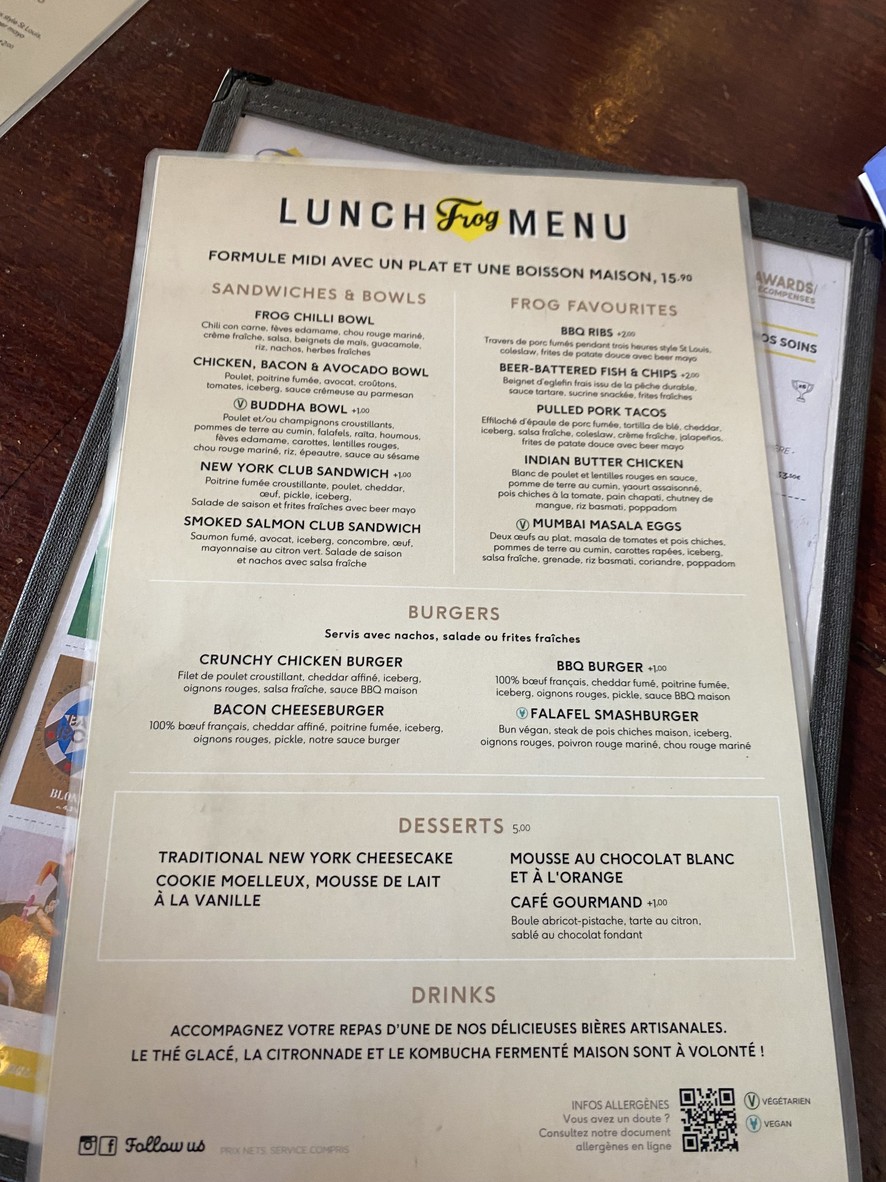 The Frog & Rosbif menu 1
