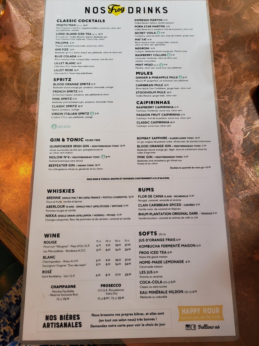 The Frog & Rosbif menu 2