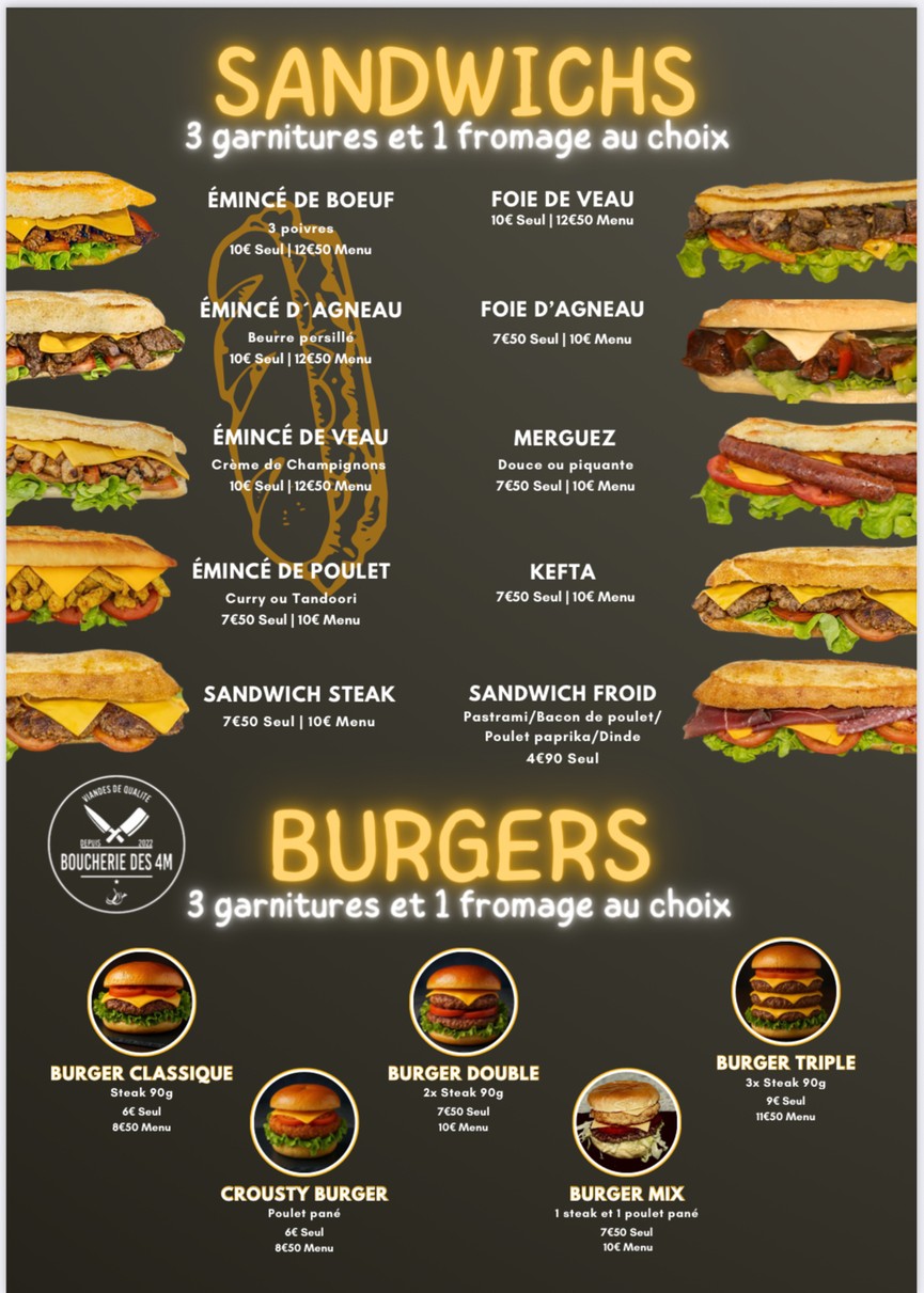 BOUCHERIE DES 4M - RESTAU DES 4M menu 3