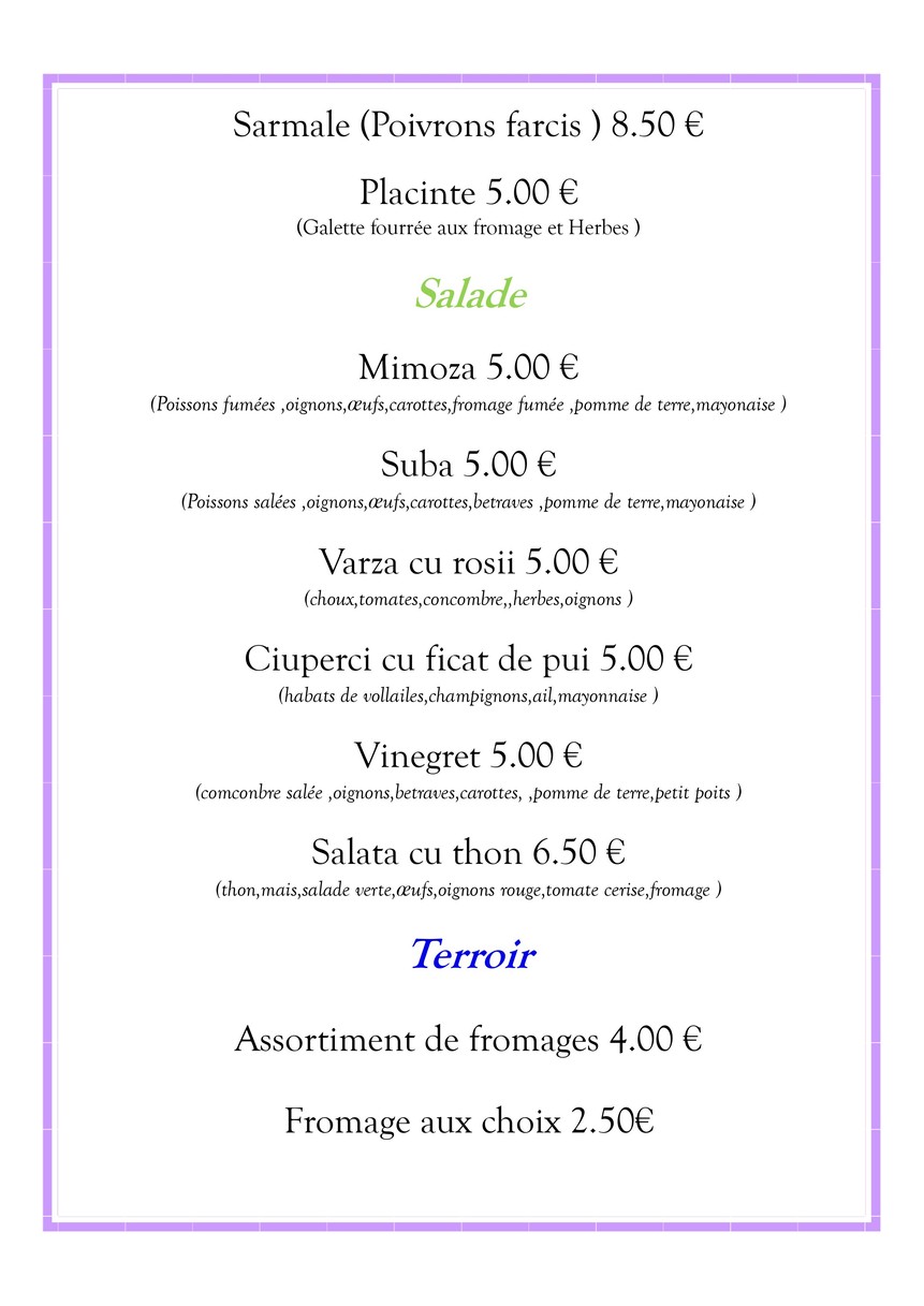 Au fin gourmet menu 3