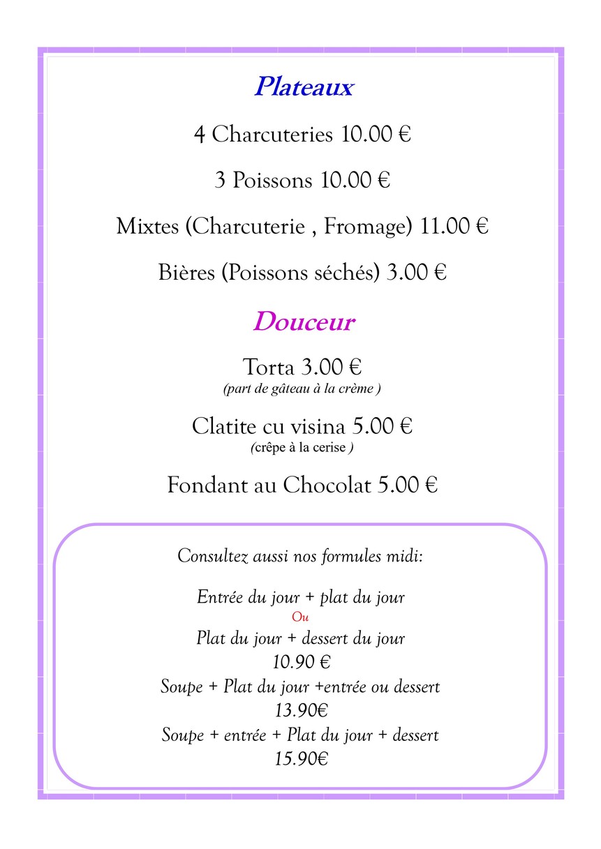 Au fin gourmet menu 4