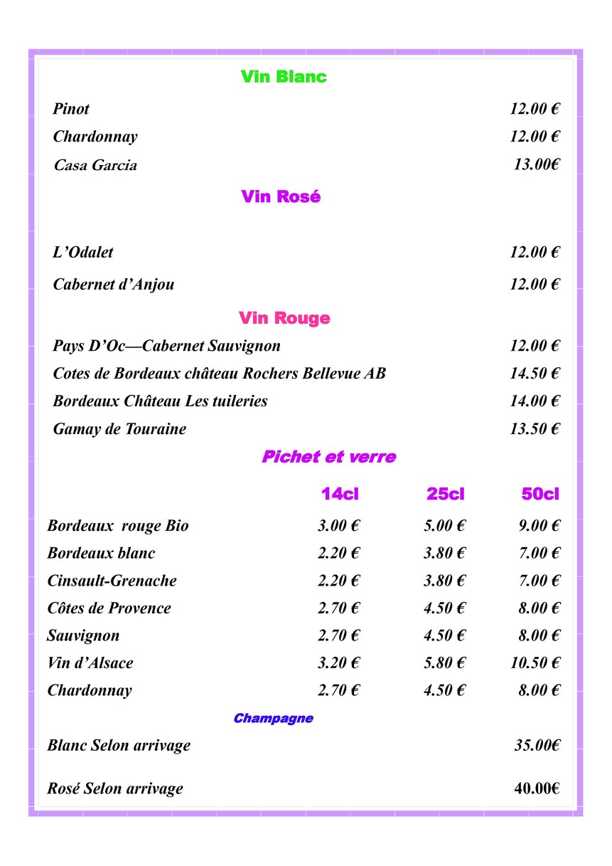 Au fin gourmet menu 5