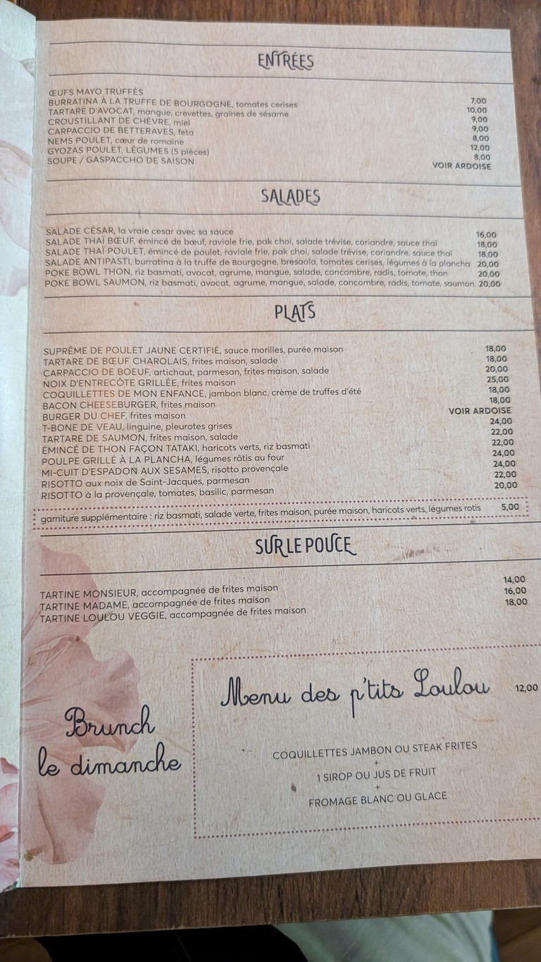 Loulou Boulogne menu 1