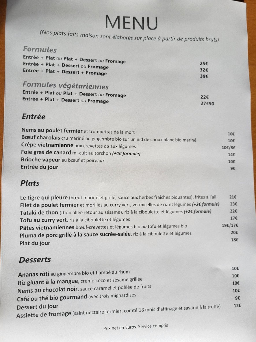 Chez les soeurs menu 1