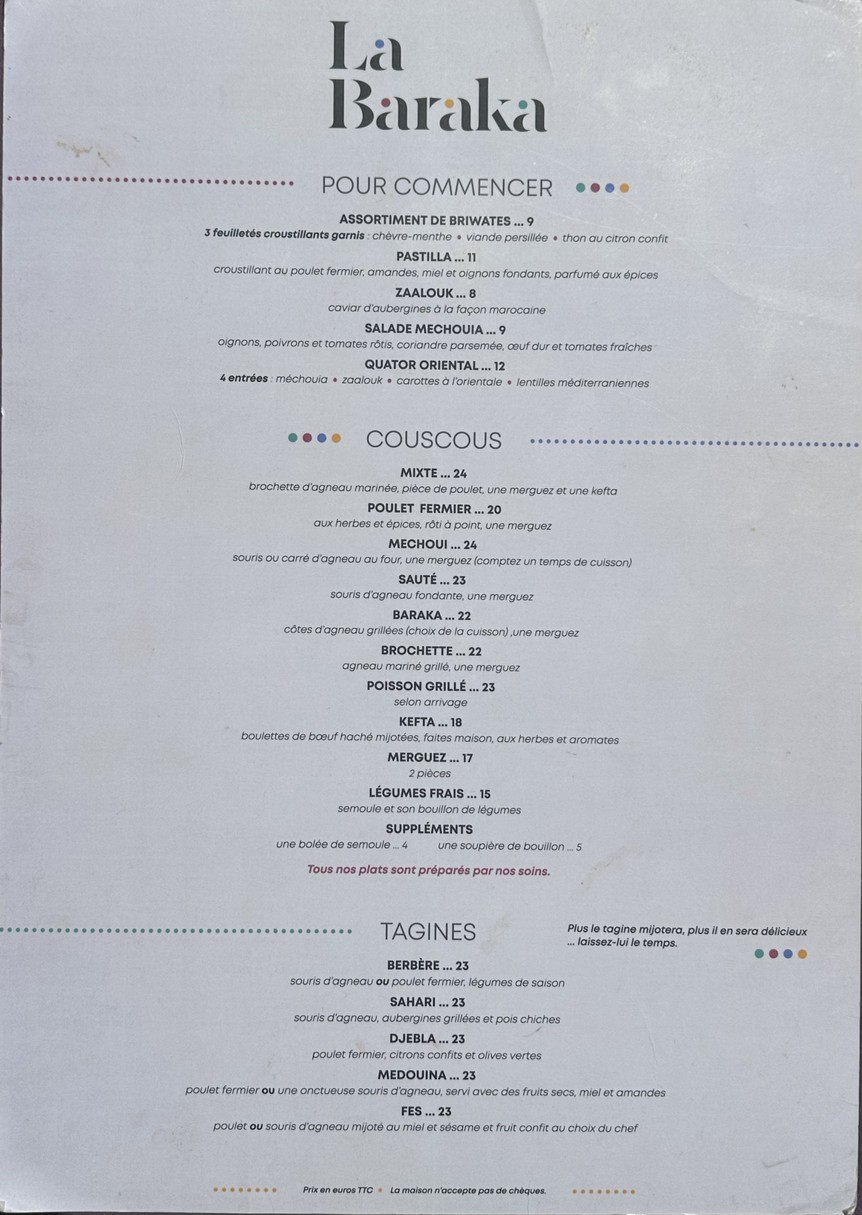 La Baraka menu 1