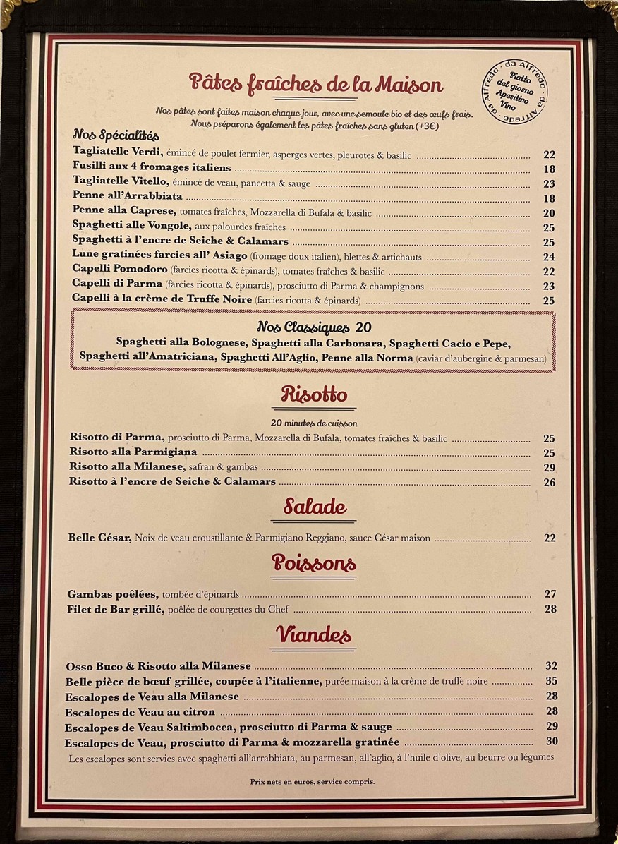 Da Alfredo menu 2