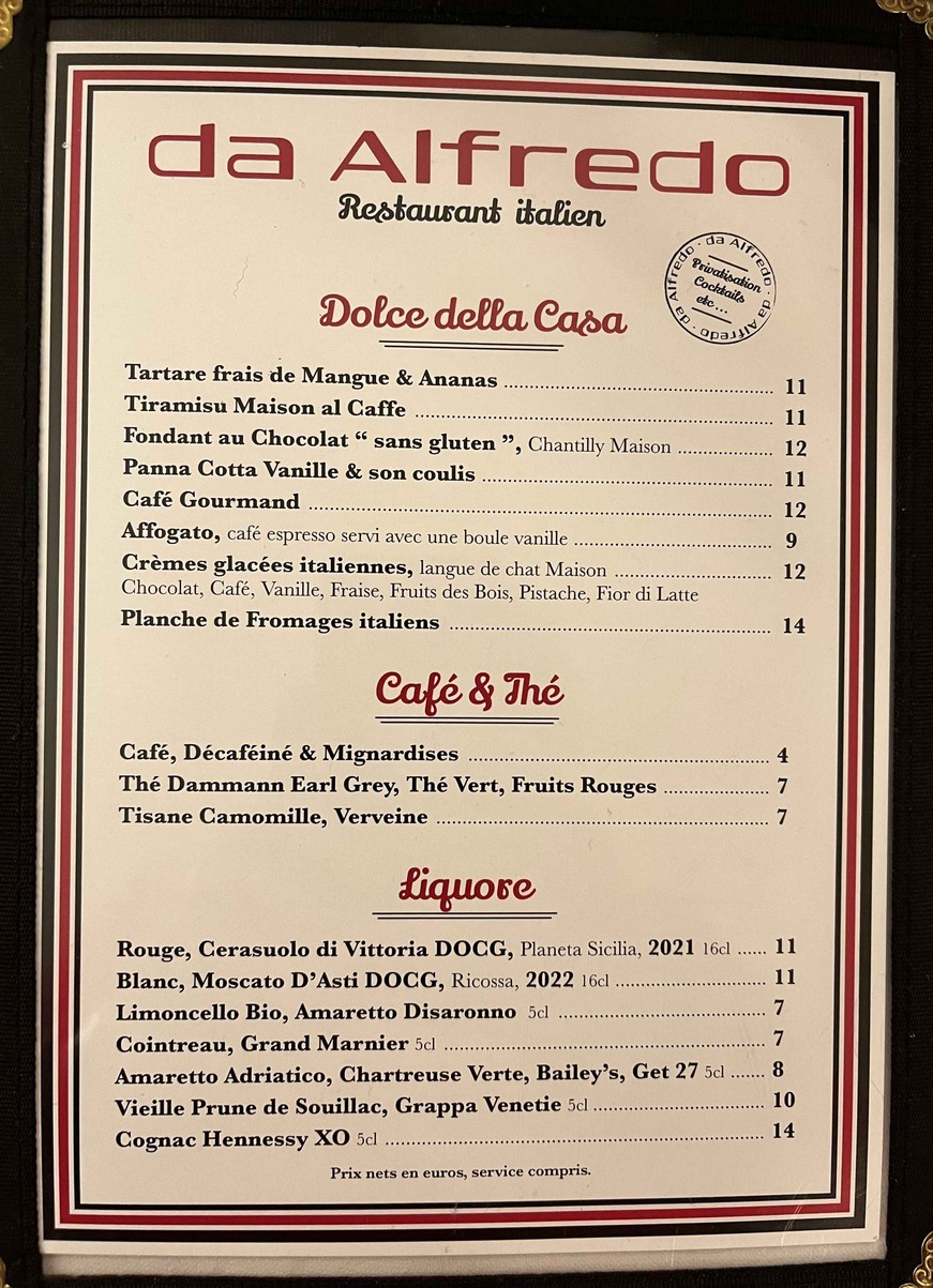 Da Alfredo menu 3