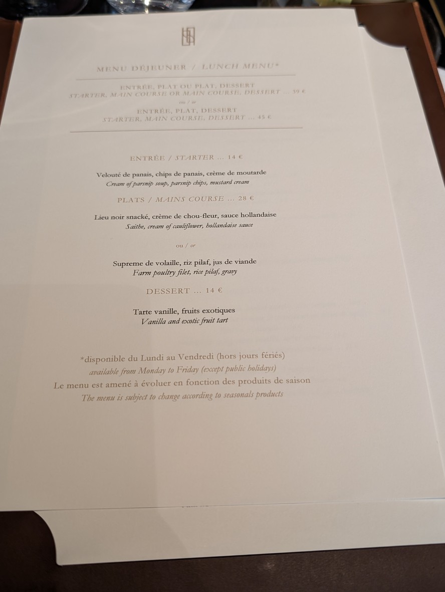 Les Parisiens menu 1
