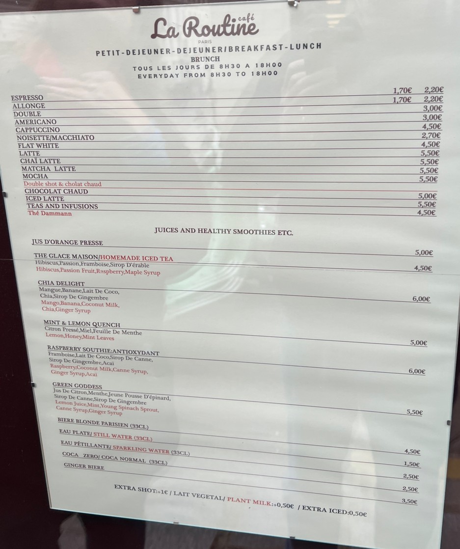 La Routine Café menu 2