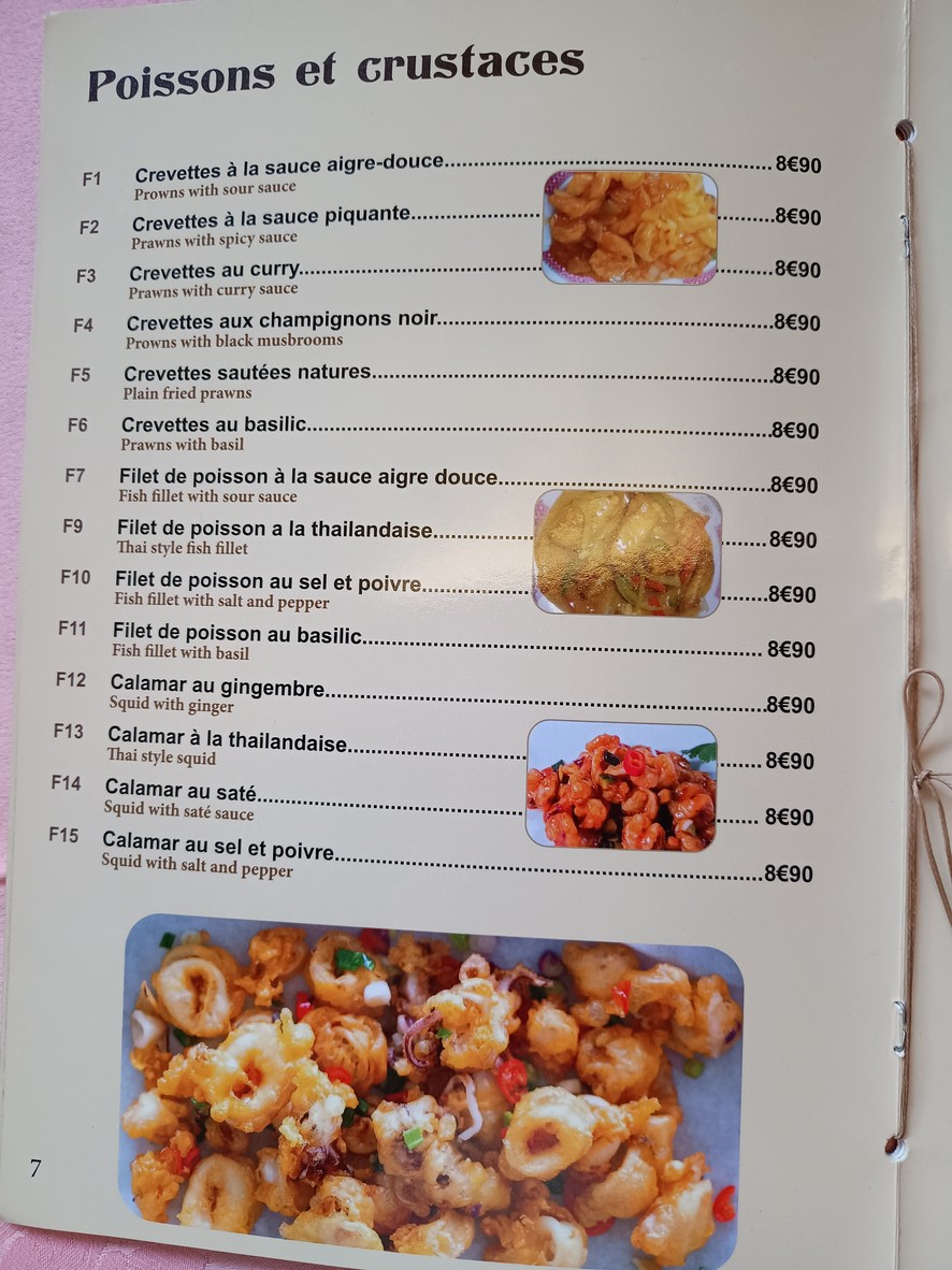 Le Palais d’or menu 5