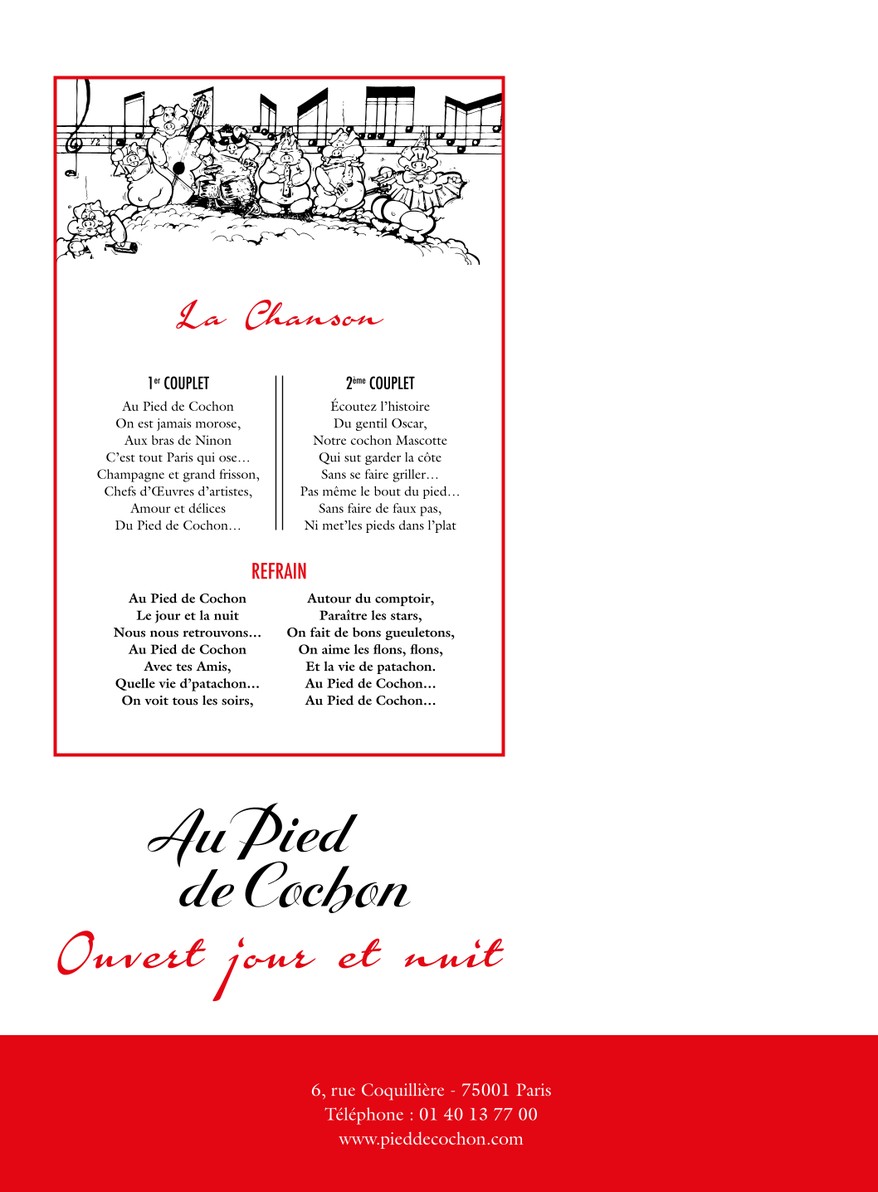 Au Pied de Cochon menu 1