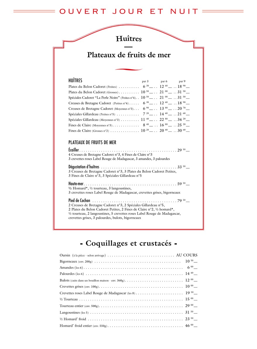 Au Pied de Cochon menu 2