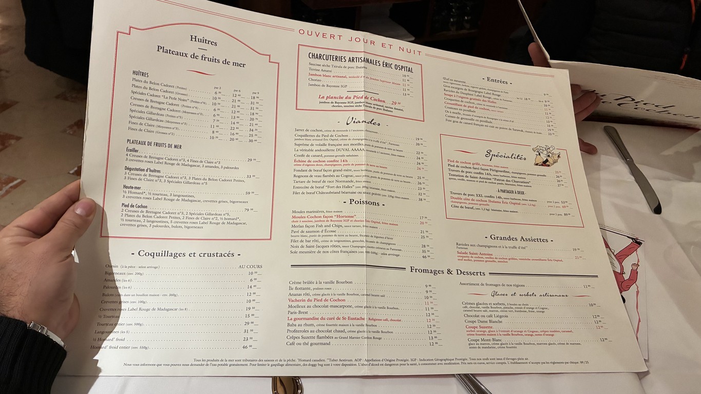 Au Pied de Cochon menu 3