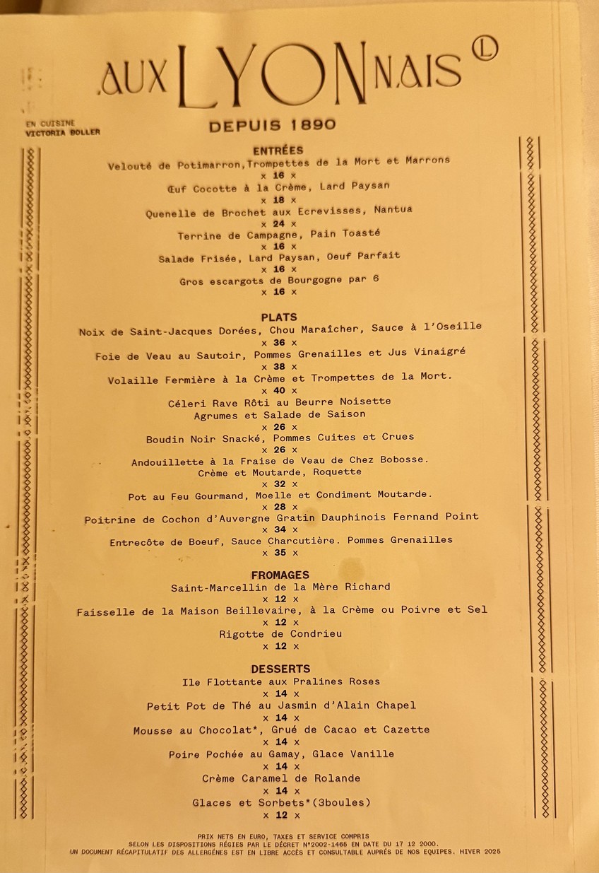 Aux Lyonnais menu 1