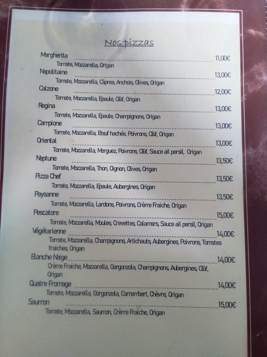 Le Val d'Or menu 1