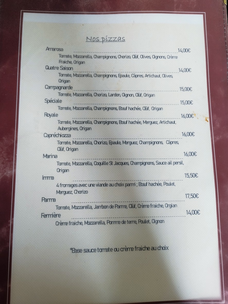 Le Val d'Or menu 2