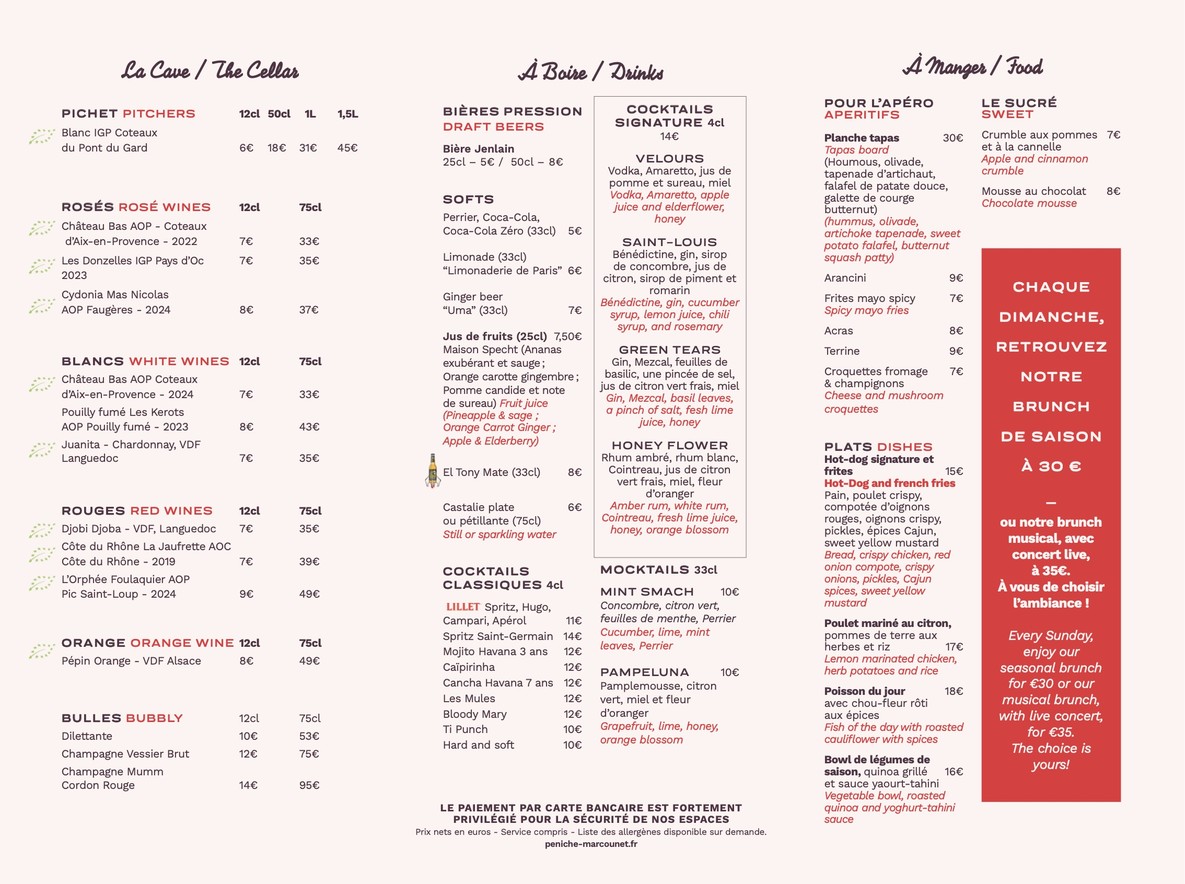 Péniche Marcounet menu 2