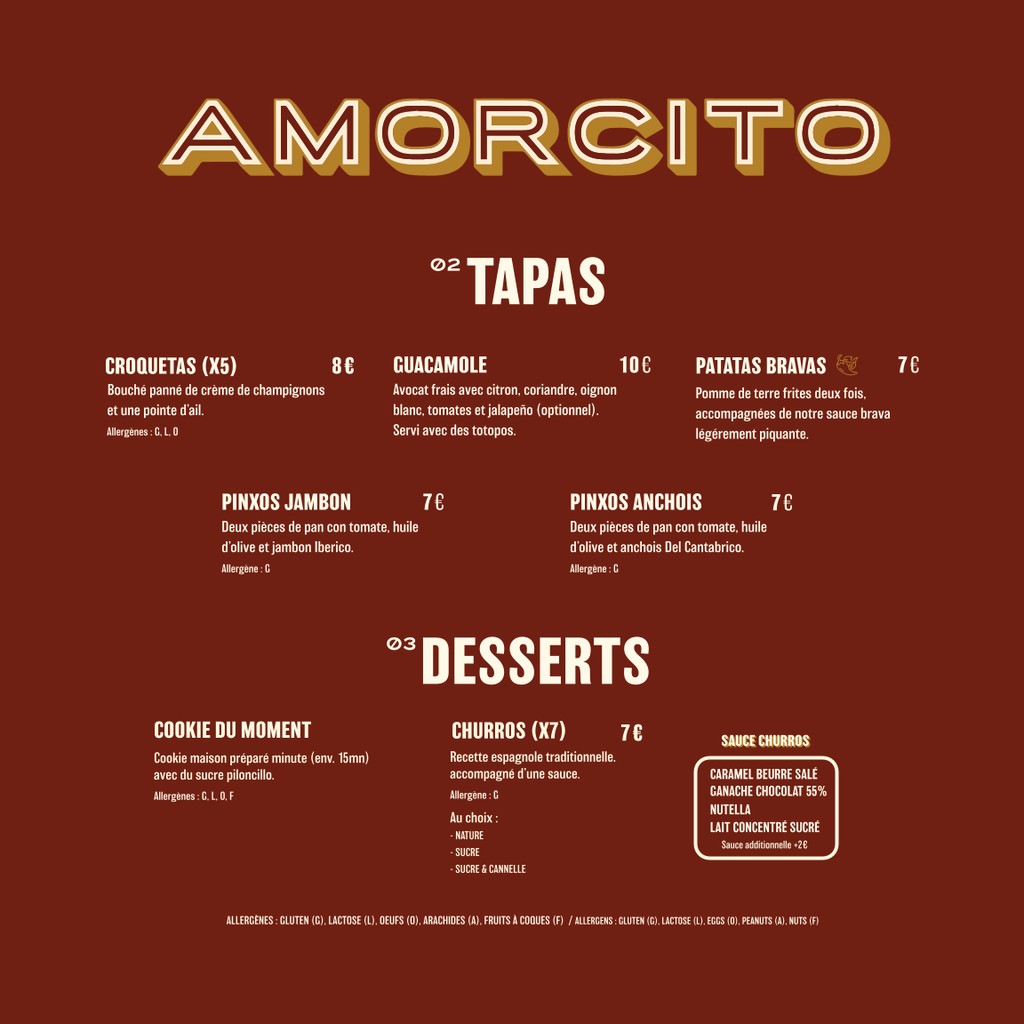 Amorcito menu 2
