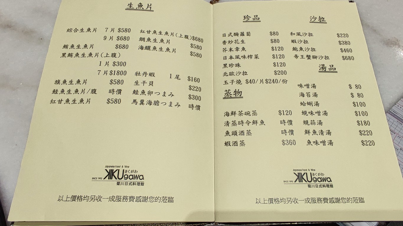 Jú Chuān Rì Shì Liào Lǐ Guǎn menu 1