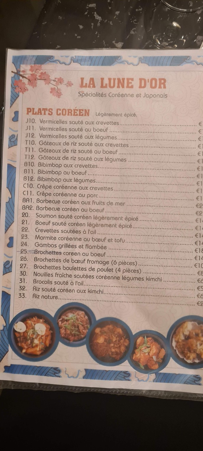 La Lune d’Or menu 1