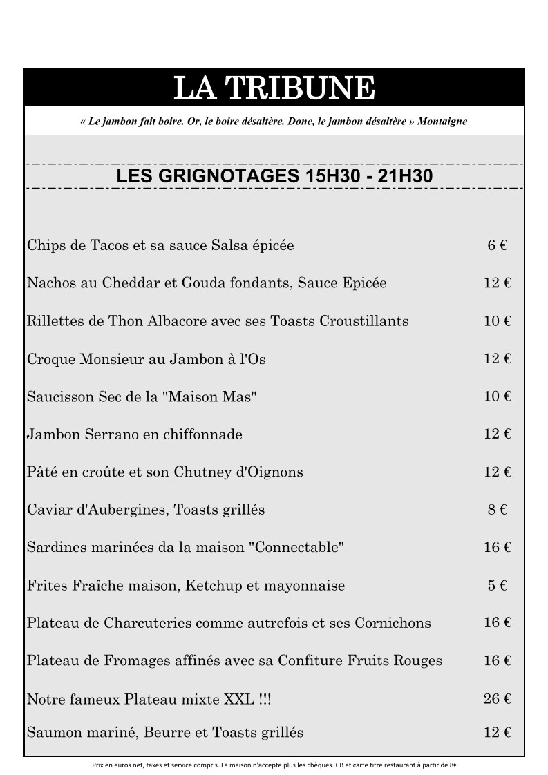 La Tribune menu 1