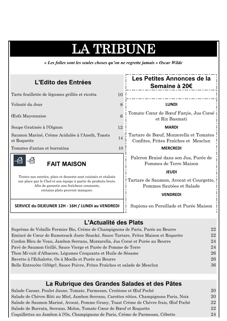 La Tribune menu 2