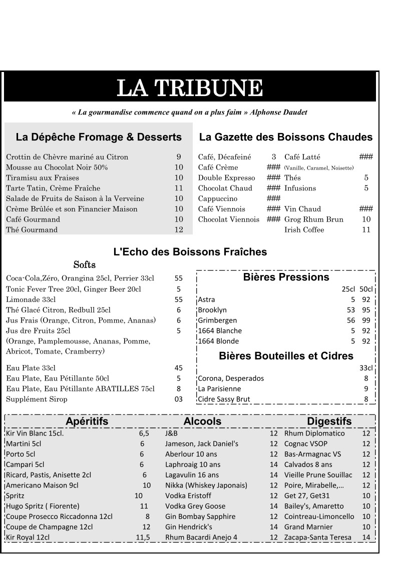 La Tribune menu 3