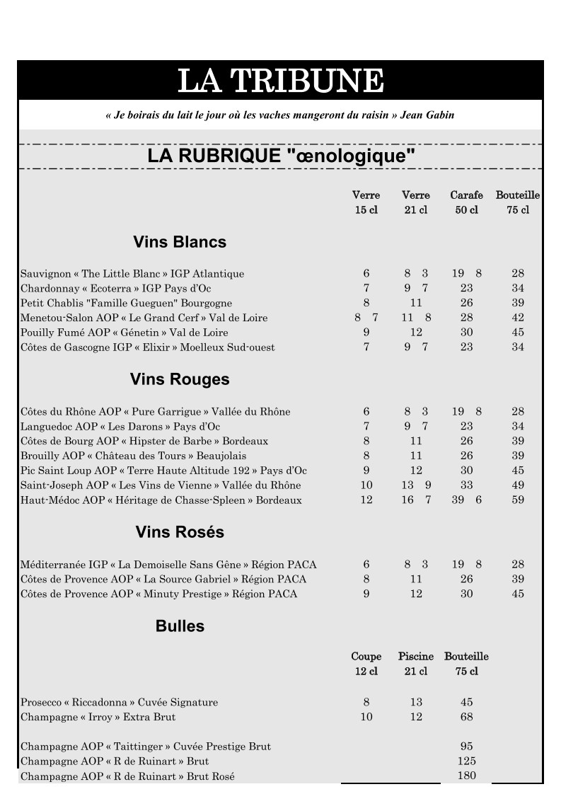 La Tribune menu 4