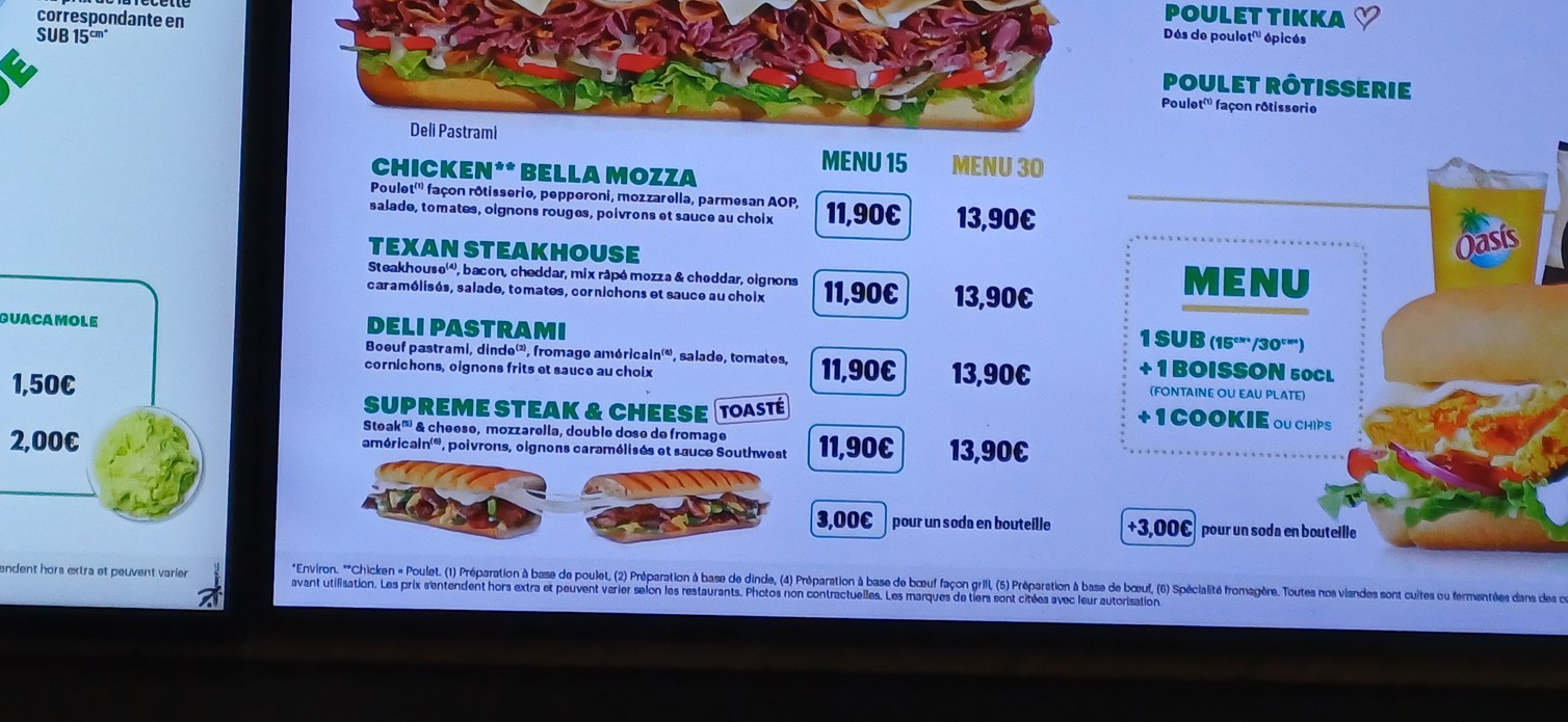Subway menu 2