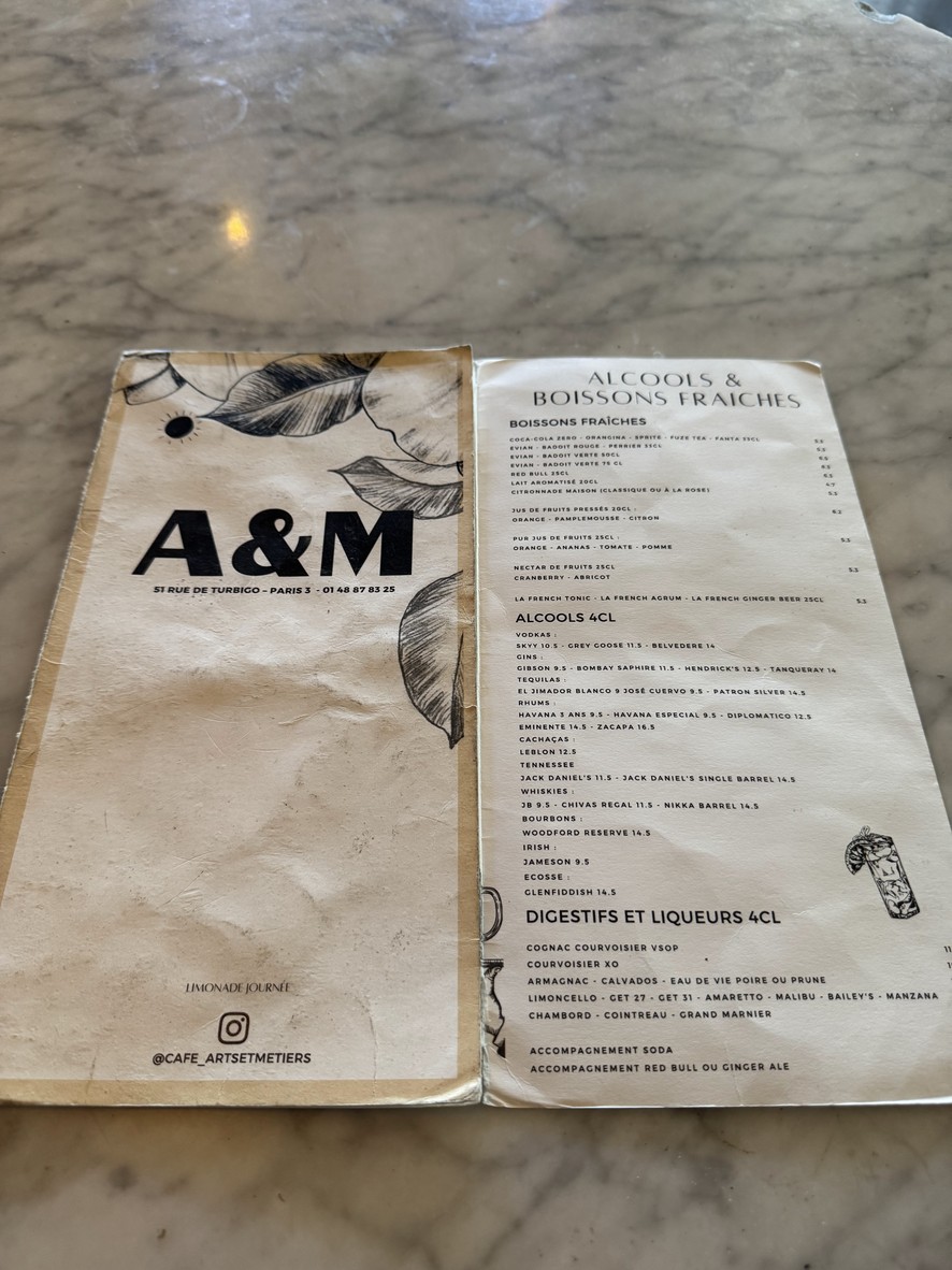 Café des Arts et Métiers menu 1