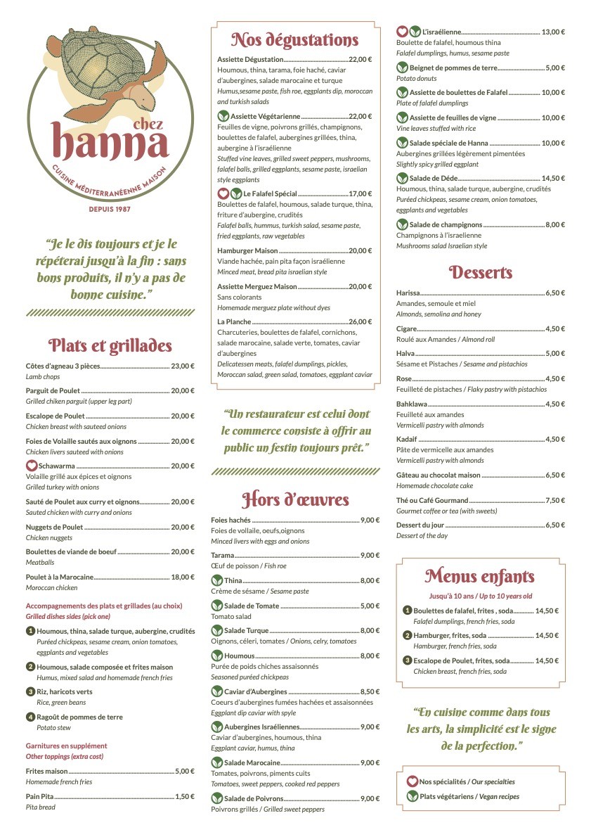 Chez Hanna menu 1