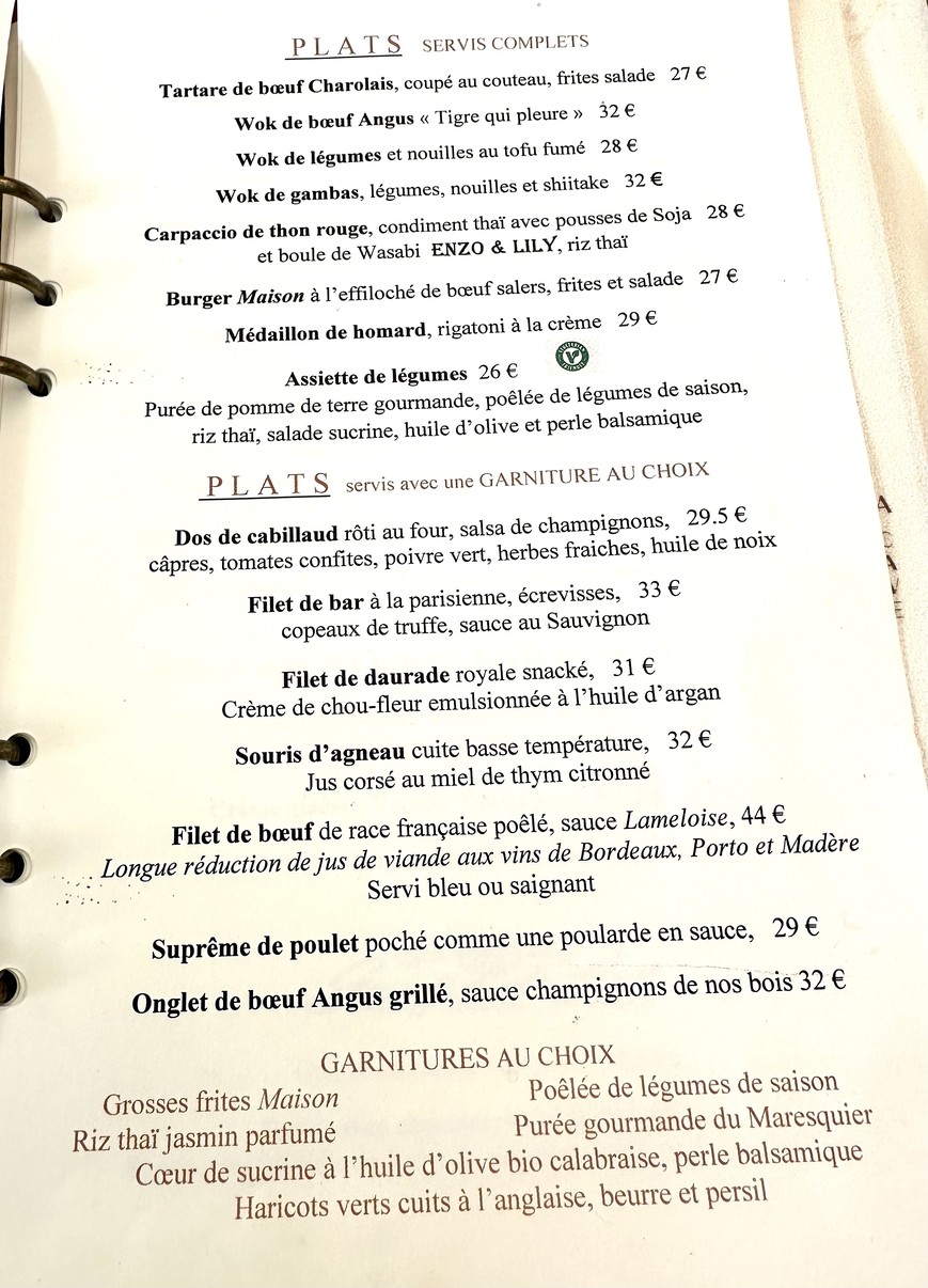 Le Maresquier menu 3