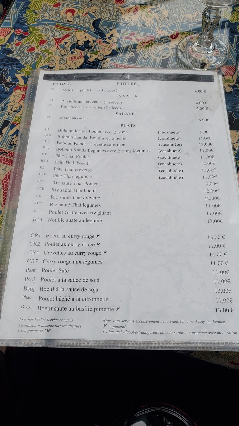 Thaï Kanda menu 1