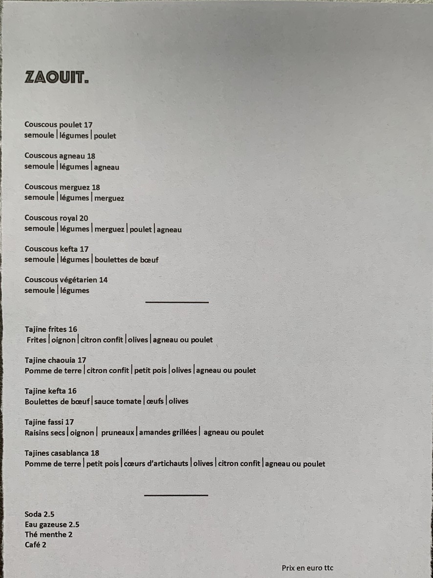 Zaouit menu 1