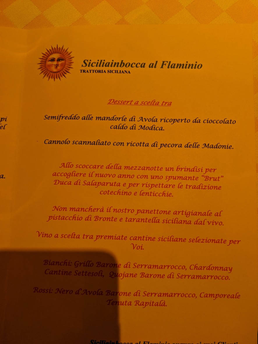 Siciliainbocca al Flaminio menu 2