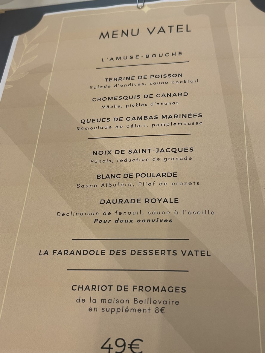 Restaurant Vatel Paris menu 2