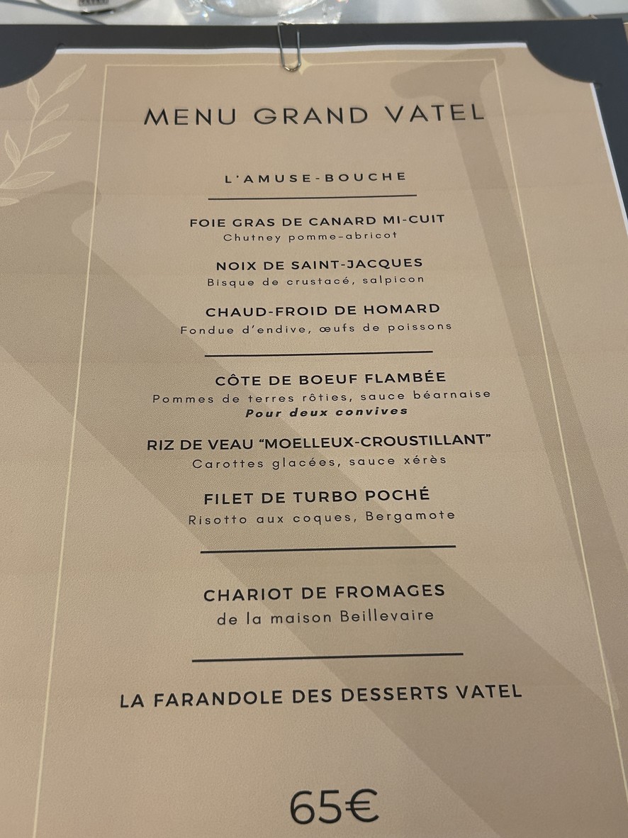 Restaurant Vatel Paris menu 3
