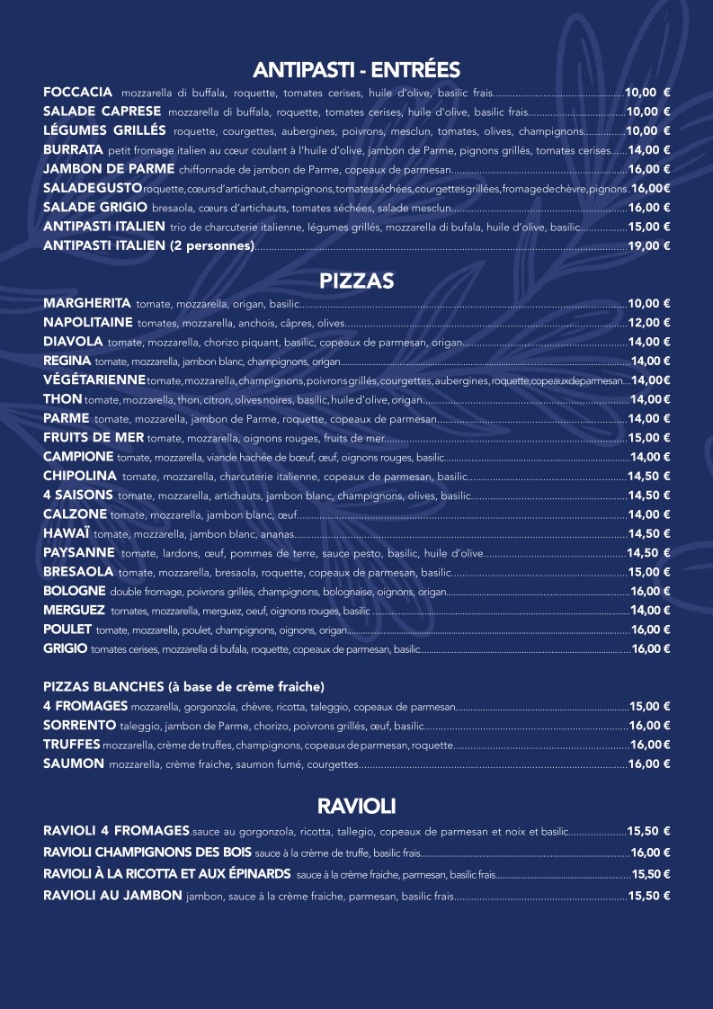 Il Grigio - restaurant italien Pigalle menu 1