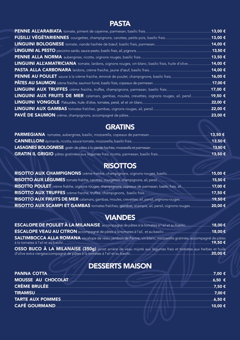 Il Grigio - restaurant italien Pigalle menu 2