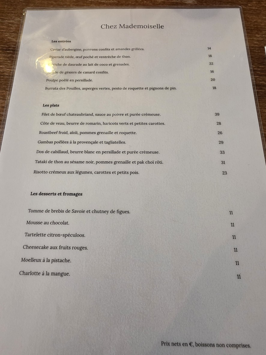 Chez Mademoiselle menu 1