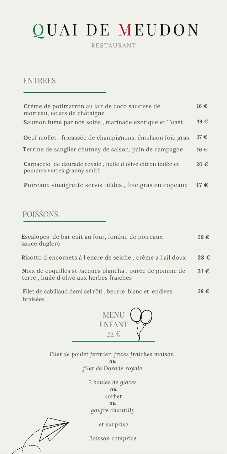 Quai de meudon menu 1