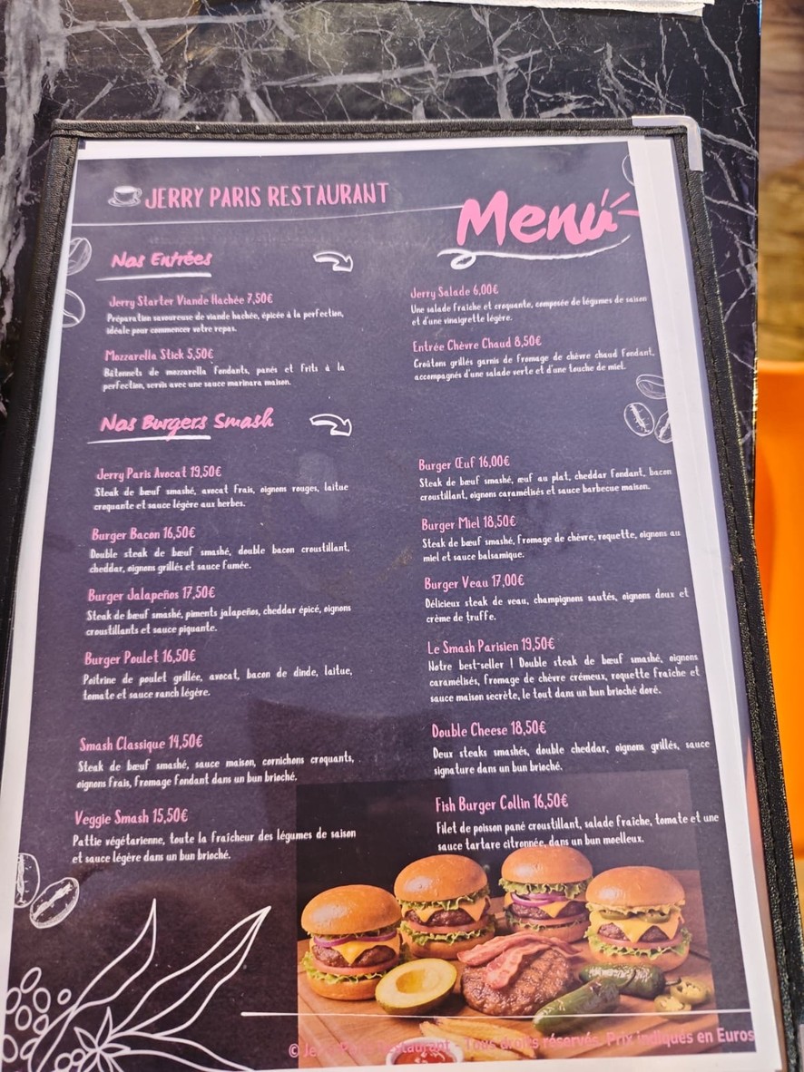 Jerry Paris menu 1