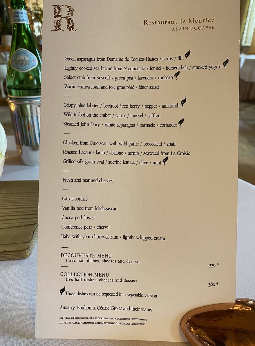 Restaurant le Meurice Alain Ducasse menu 1