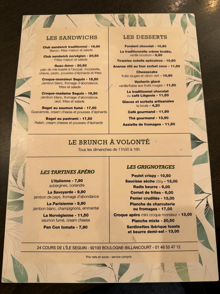 La Terrasse Seguin menu 2