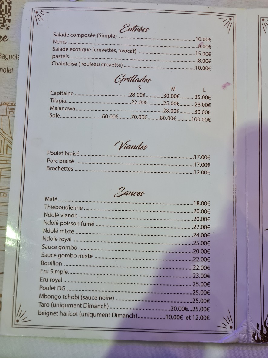 Le Châlet Bagnolet menu 1