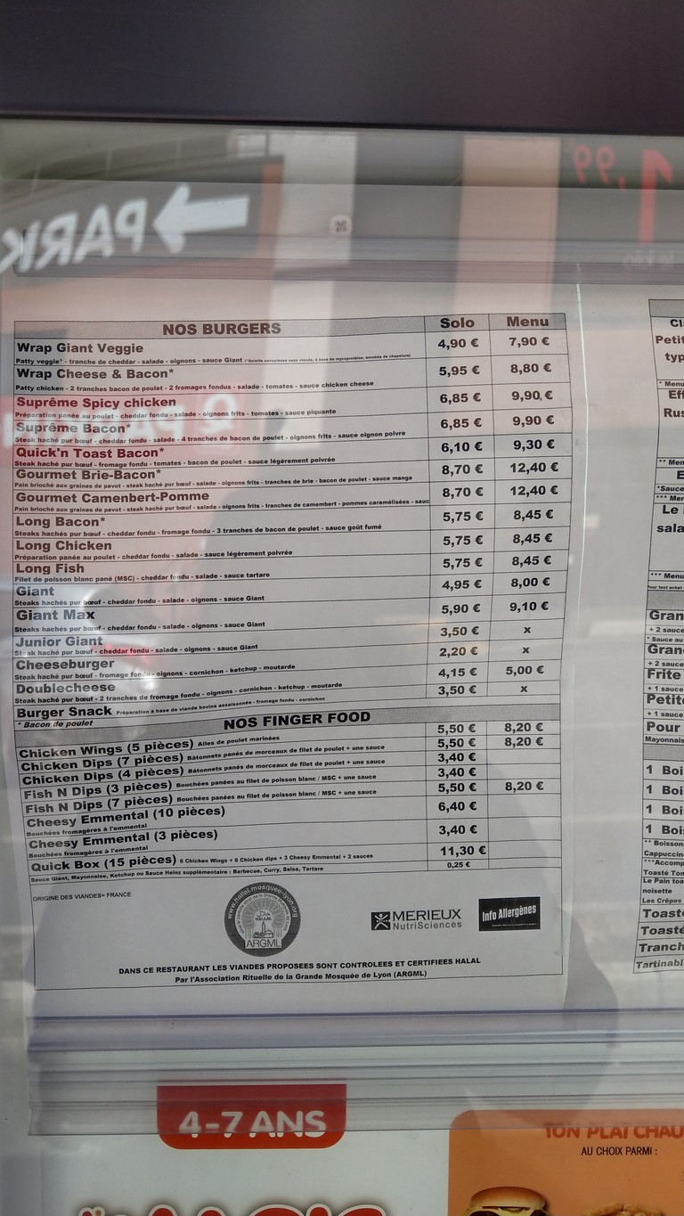 Quick de La Courneuve menu 1