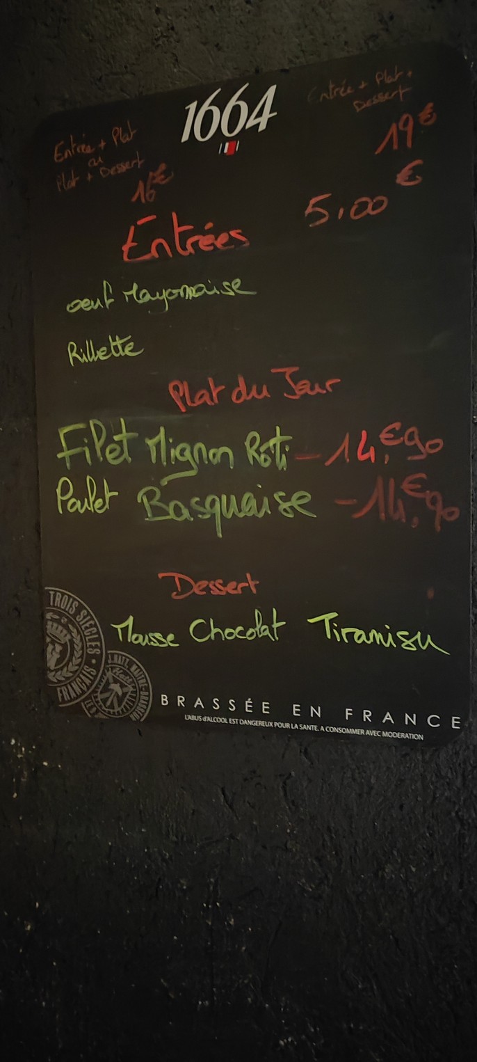 Restaurant l'Appart menu 1