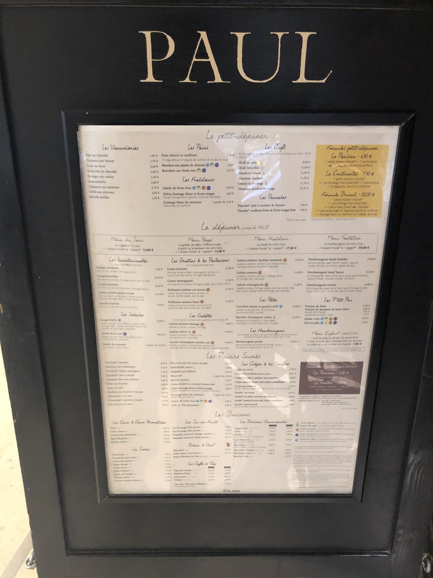 PAUL menu 1