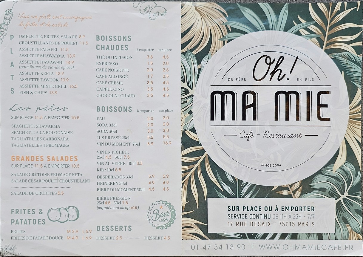 OH MA MIE menu 1